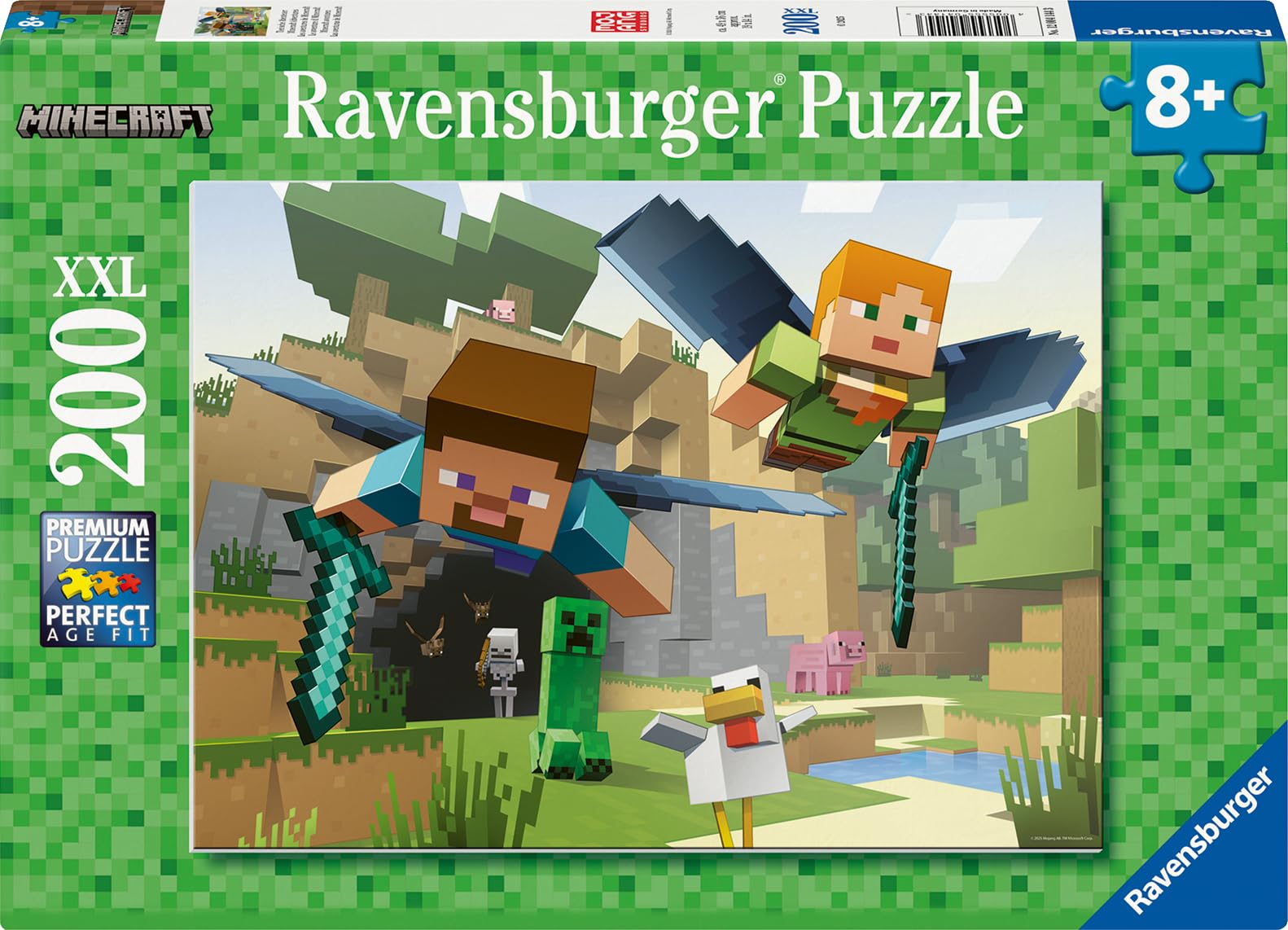 Ravensburger Kinderpuzzle - 12004144 - Minecraft - Minecraft Puzzle für Kinder ab 8 Jahren, mit 200 Teilen im XXL-Format, Geschenk Junge und Mädchen