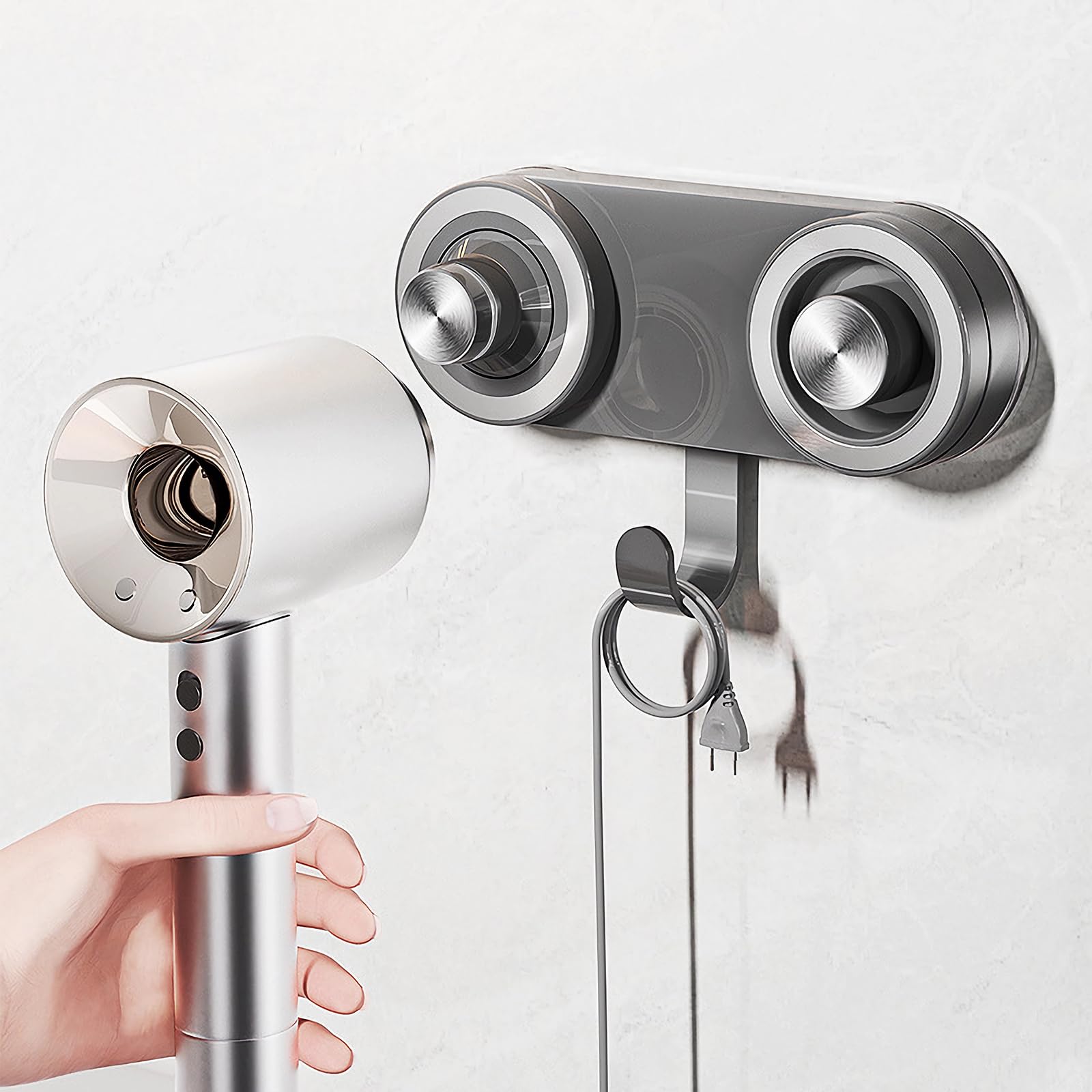 Supporto magnetico per asciugacapelli, con ventosa senza punzonatura, con gancio organizer per cavi, per asciugacapelli Dyson e Laifen