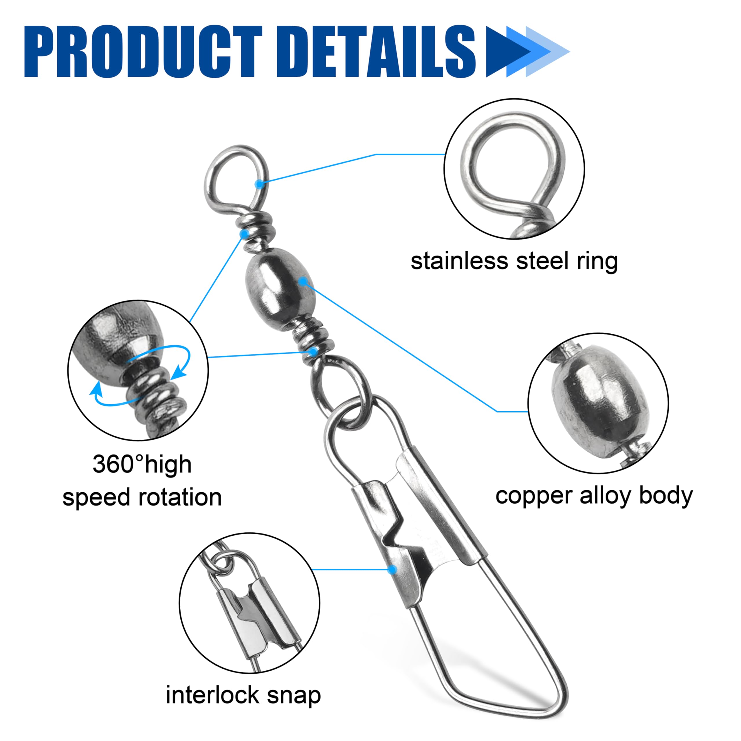 Fishing Barrel Swivels Snaps 100pcs Snap Swivels Fishing Tackle