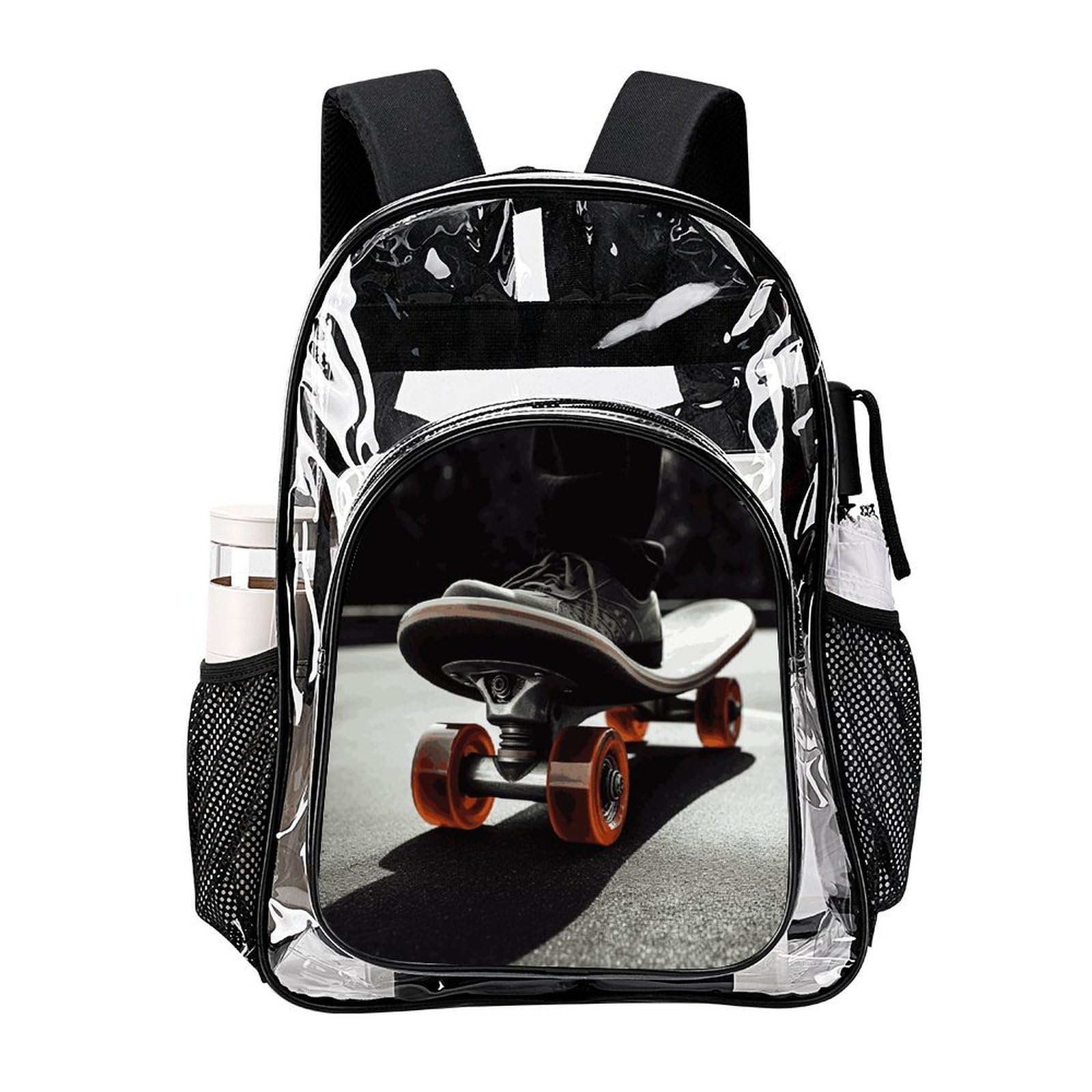 Zaino trasparente con ruote da skateboard, grande, in PVC, trasparente, per sicurezza, lavoro, viaggi, stadio