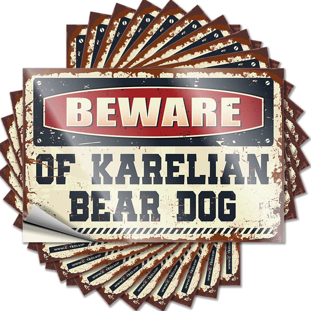 Saying Western Home Decor Peel and Stick - Beware of Karelian Bear Dog Window Fall Waterproof Vinyl for Billiards(8X12CM)