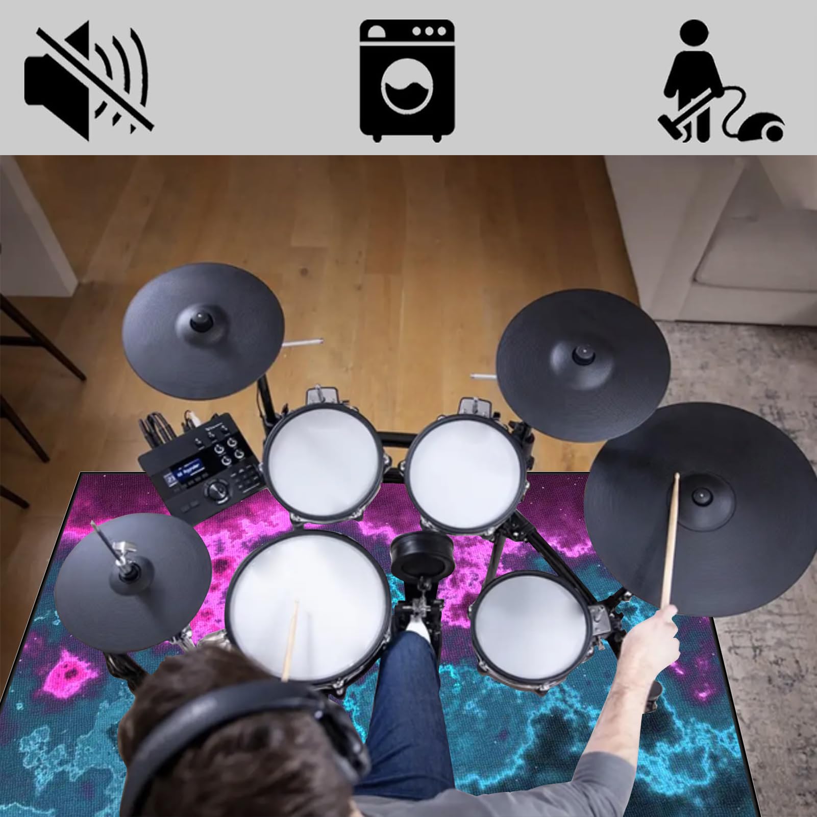 Mata perkusyjna Mata dźwiękochłonna elektroniczna mata bębnowa profesjonalna mata do perkusji Jazz Mata perkusyjna do dużych skarbów i innych instrumentów muzycznych 210 x 180 cm