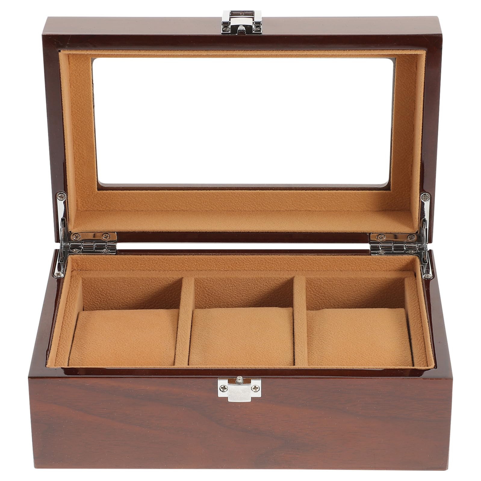 TEHAUX Scatola Portaorologi in Legno Laccato Scomparti con Serratura Organizer Orologi e Gioielli Raffinata con Trasparente Custodia di Qualità per Esposizione e Regalo