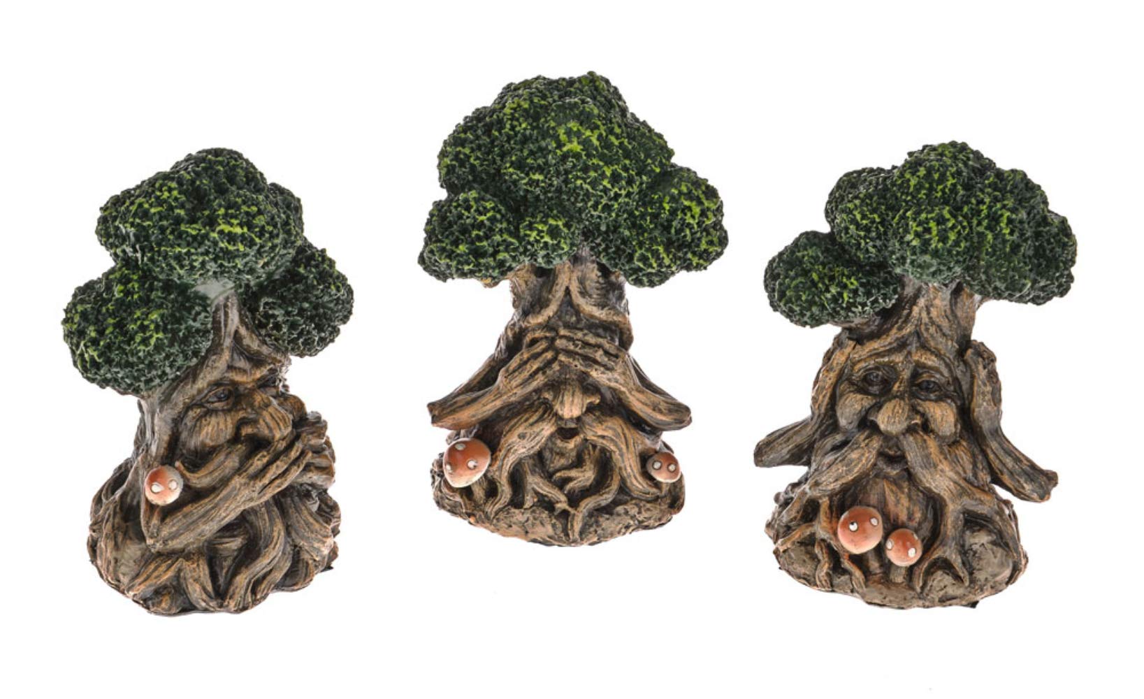 CBI Set of 3 Small Enchanted Spirit Treant Green Man Trees - SEE, HEAR, SPEAK NO EVIL Resin Indoor/Outdoor Garden Ornament - 12cm approx