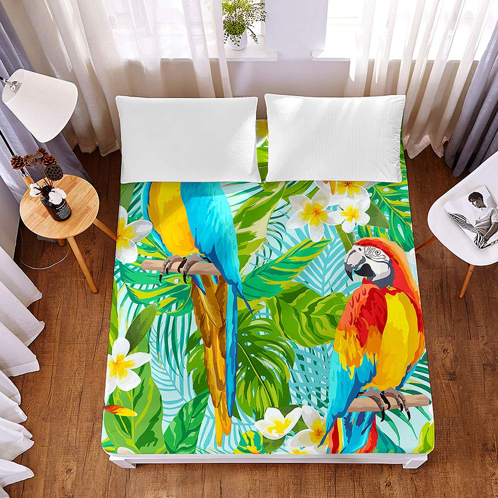 Drap housse en microfibre forêt et perroquet Chickw1 120x200 cm