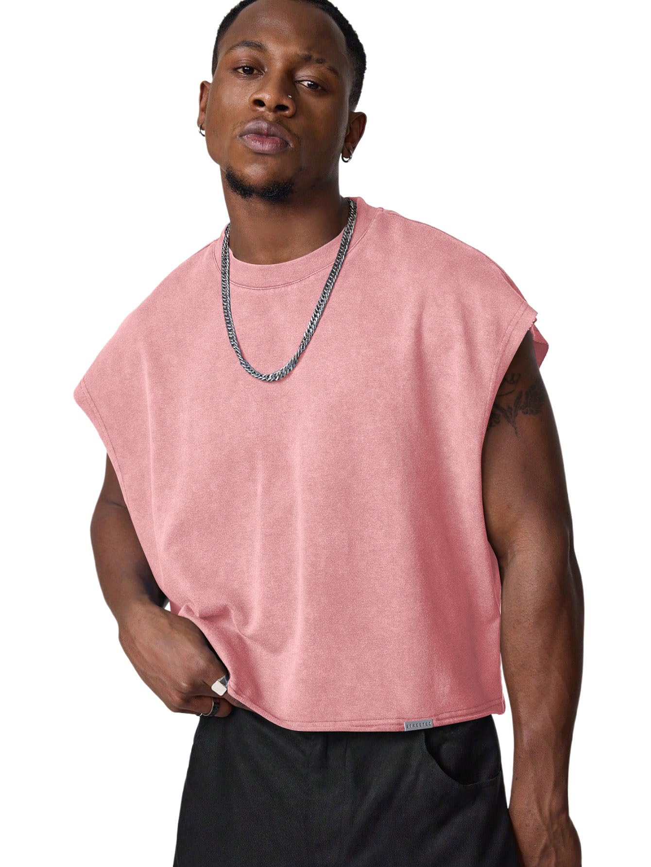 GORGLITTER Men's Sleeveless Cropped Shirt Crewneck Boxy Crop Top Streetwear