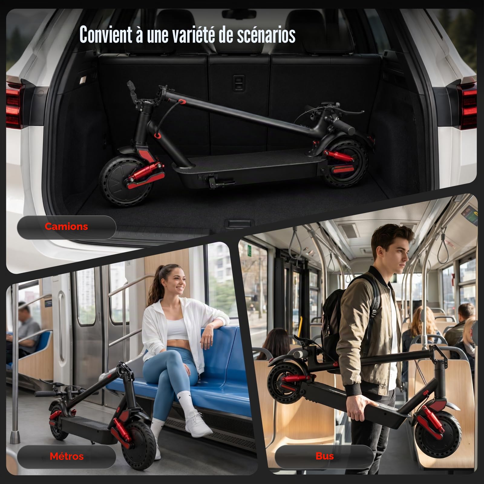 HX D06 Trottinette Électrique Adulte Pliable avec Batterie 16/25Ah, 500W et Double Suspensions, Autonomie 35-70 km Escooter, Vitesse Max 25 km/h, Pneu Plein 8.5", APP