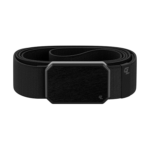 Groove Life Groove Belt Black/Black - Men's Stretch Nylon Belt with Magnetic Aluminum Buckle, Lifetime Coverage - Medium (33-36")