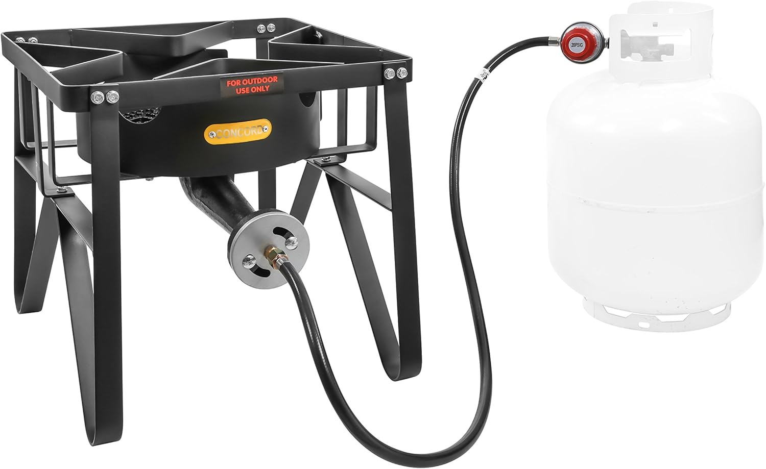 Get Discount Offer Concord Deluxe Banjo Single Propane Burner; 200,000 BTU Portable Outdoor Stove for Camping Cooking, Home Brewing, Making Sauces; 16 Square
