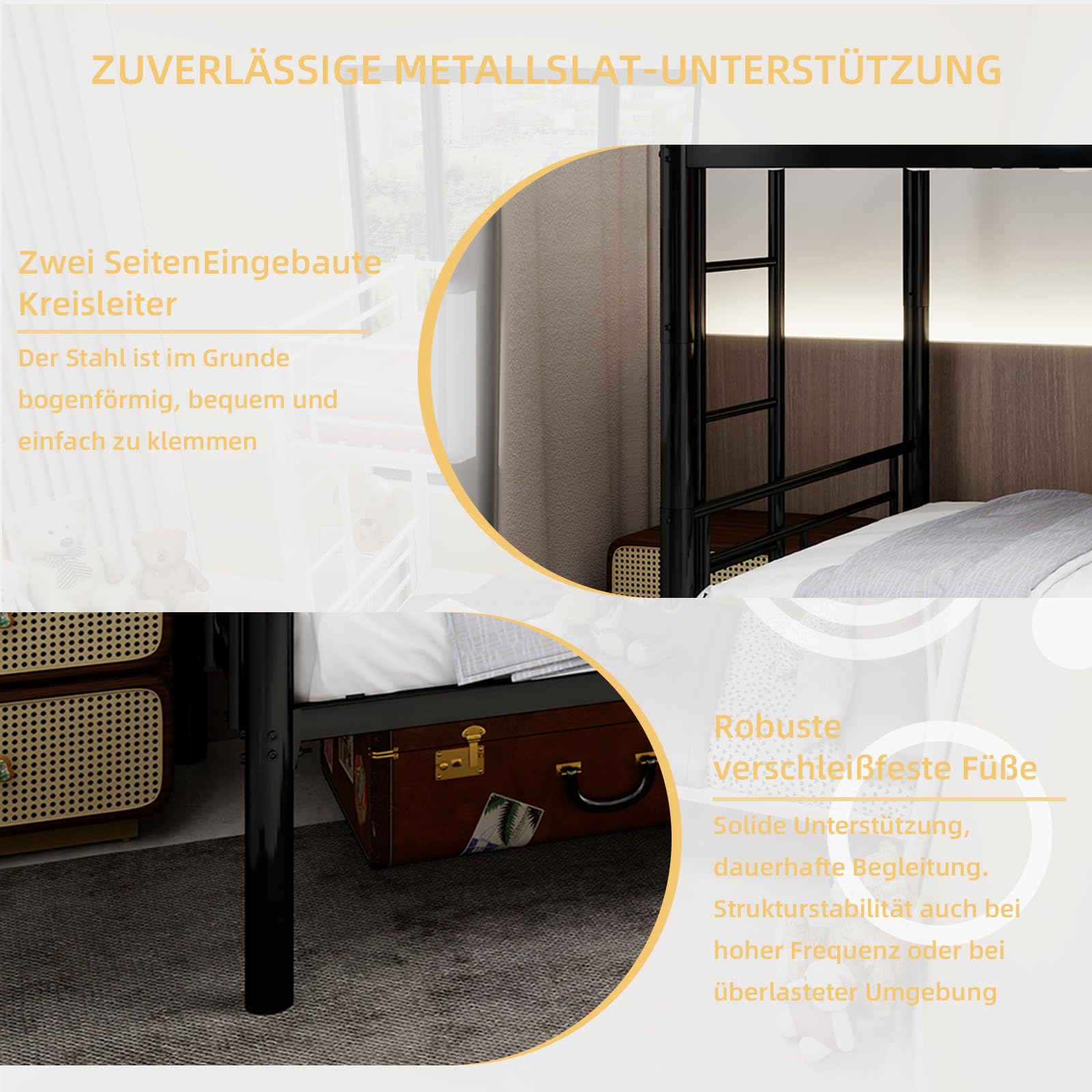 Kinder Hochbett, Metall Etagenbett, Heavy Duty Metallbett Rahmen, etagenbett Twin Over Full mit Leiter & Full-Länge Geländer für Jugendliche Erwachsene, Lärm frei (Schwarz A, 90x190CM)