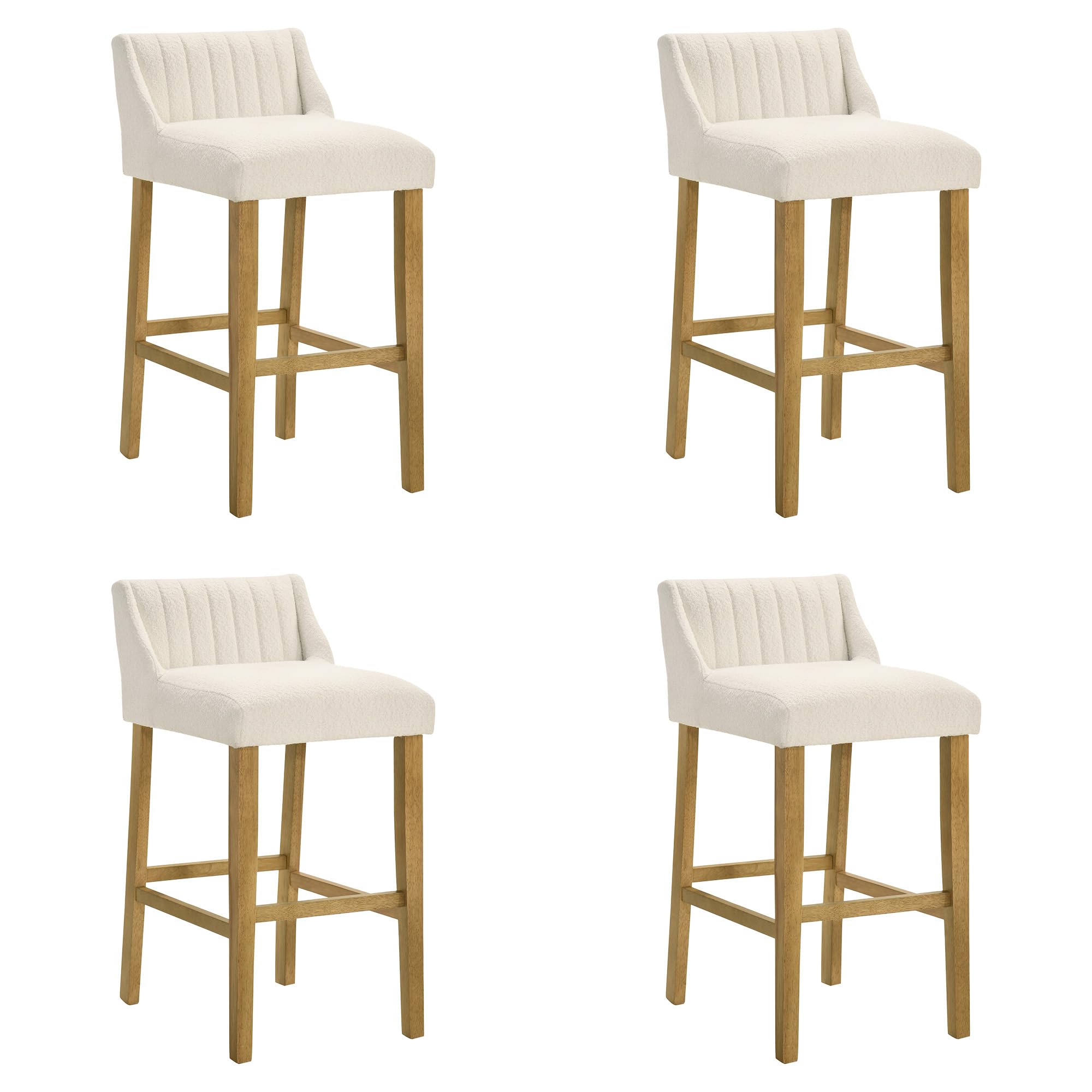 Photo 1 of **ONLY 1 CHAIR** Fauna Modern Transitional Wood Bar Height Kitchen Bar Stool in Amber Glow Finish with White Boucle Fabric Upholstered Seat - Set of 2
