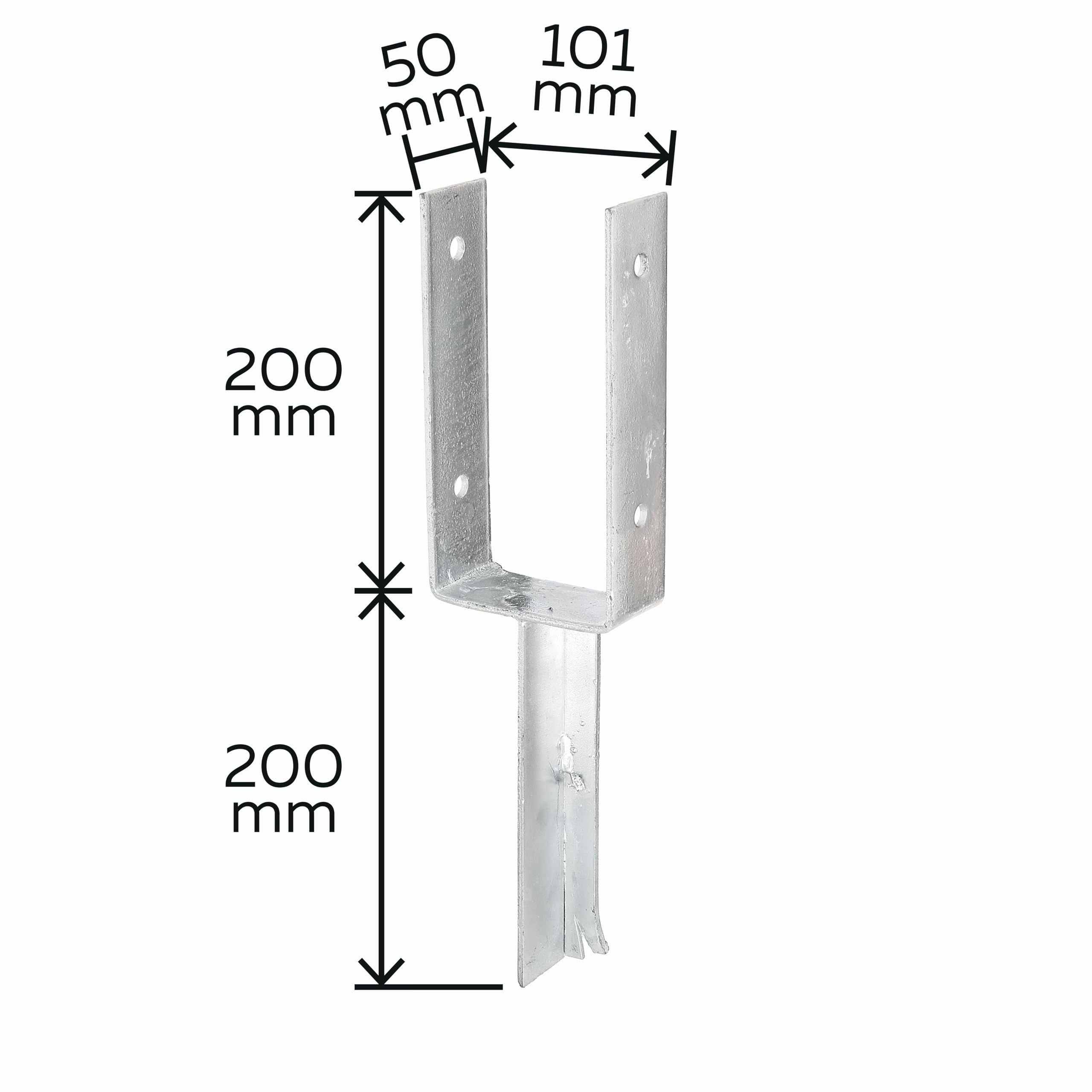 Alberts 8er Set U-Pfostenträger | mit Betonanker aus T-Eisen | feuerverzinkt | lichte Breite 101 mm | Länge Betonanker 200 mm