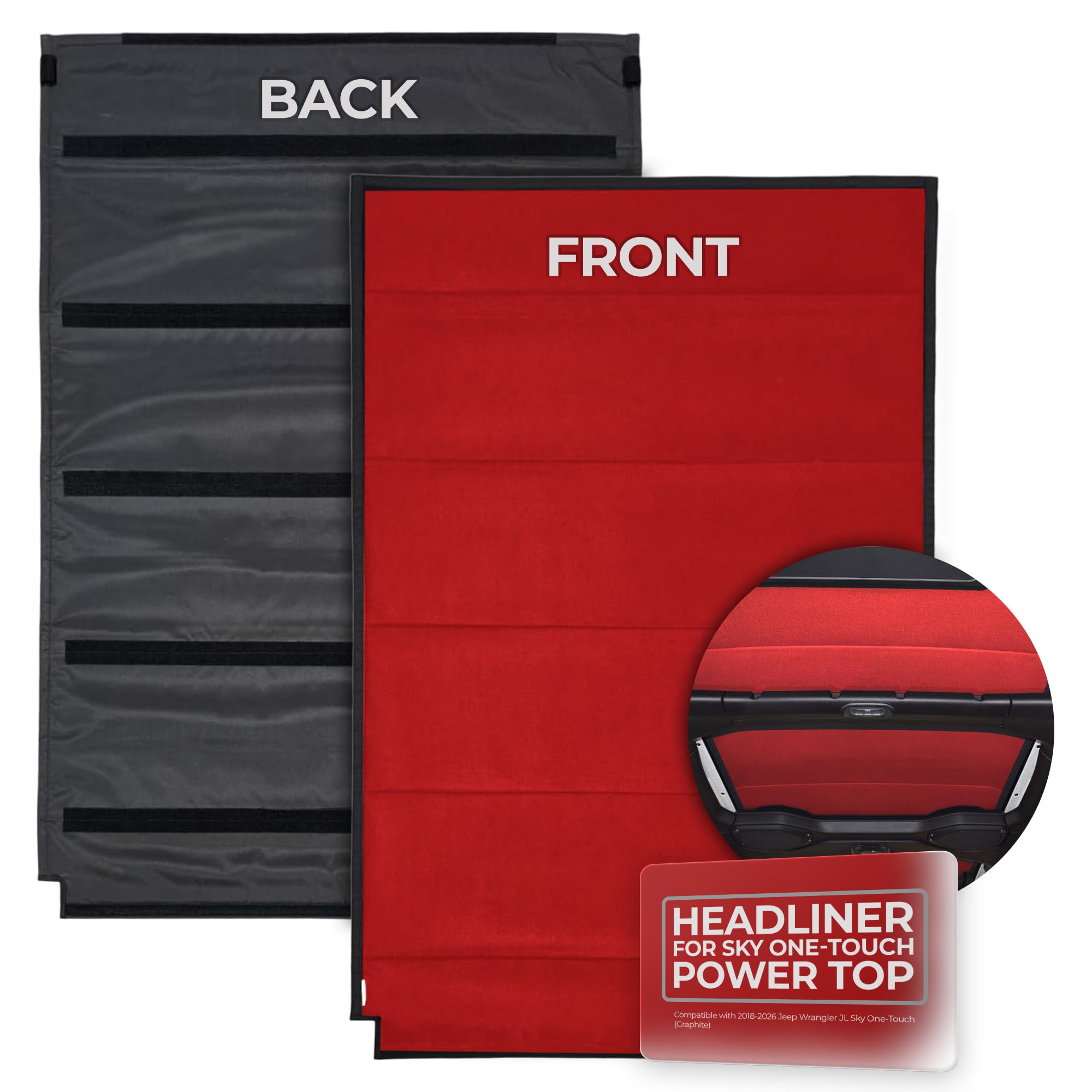 Insulating Headliner Compatible for Jeep Wrangler JL Sky One-Touch Power Top (2018-2026) | Three-Layer Design for Comfort, Noise Reduction & Easy Installation (Red)