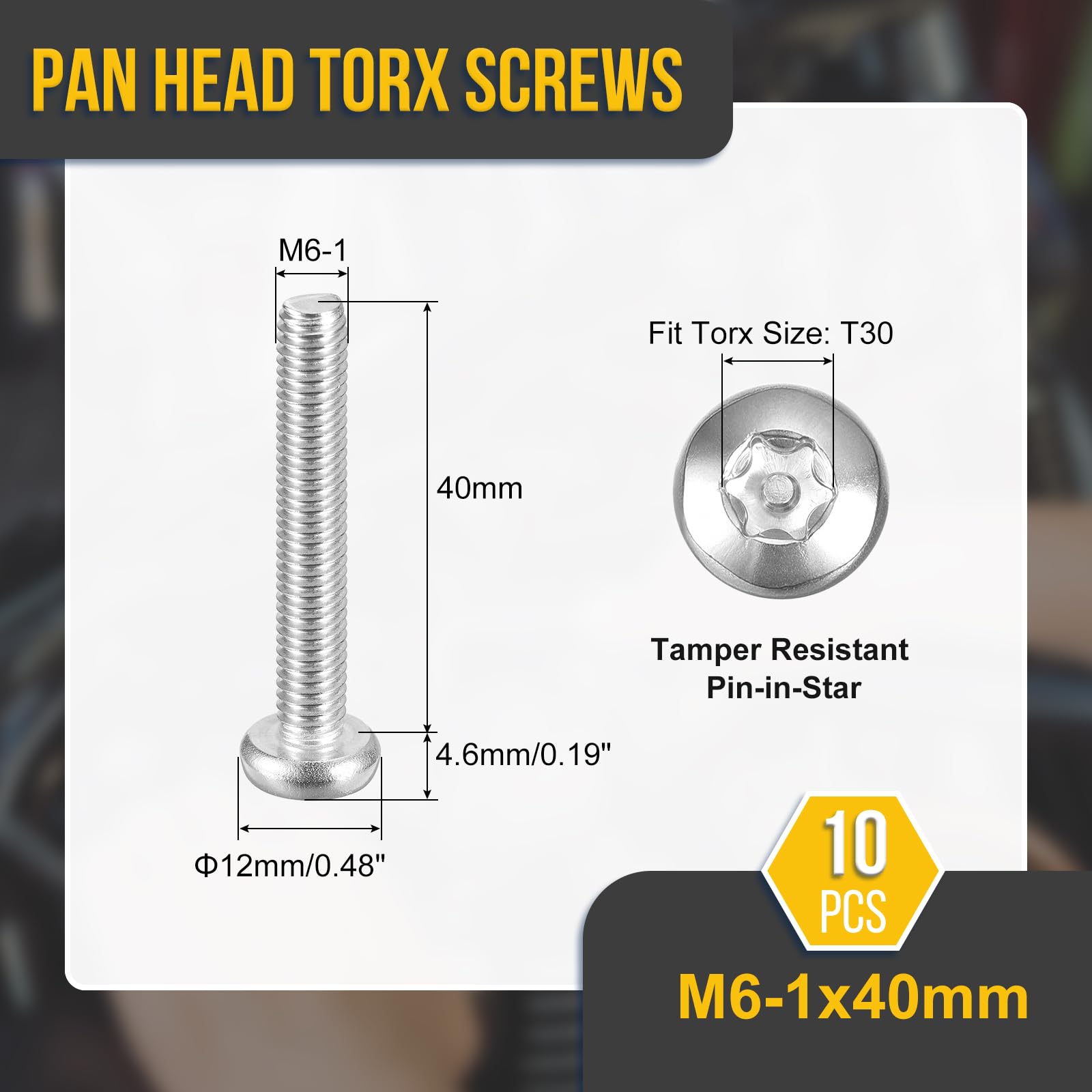 DTGN M6x40mm Pan Head Torx Security Screw, 10Pack, Good for Machinery - Image 2