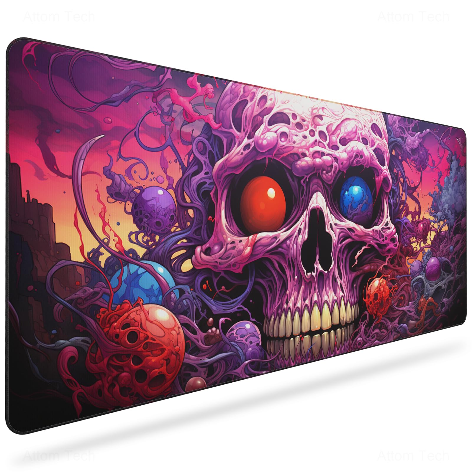 NiHome XL Anime Mouse Pad, 35.4" x 15.7" Large Gaming Desk Keyboard Mat with Non-Slip Rubber Base, Full Desktop Mouse Pad Desk Protector Mat for Home Office (Skull)