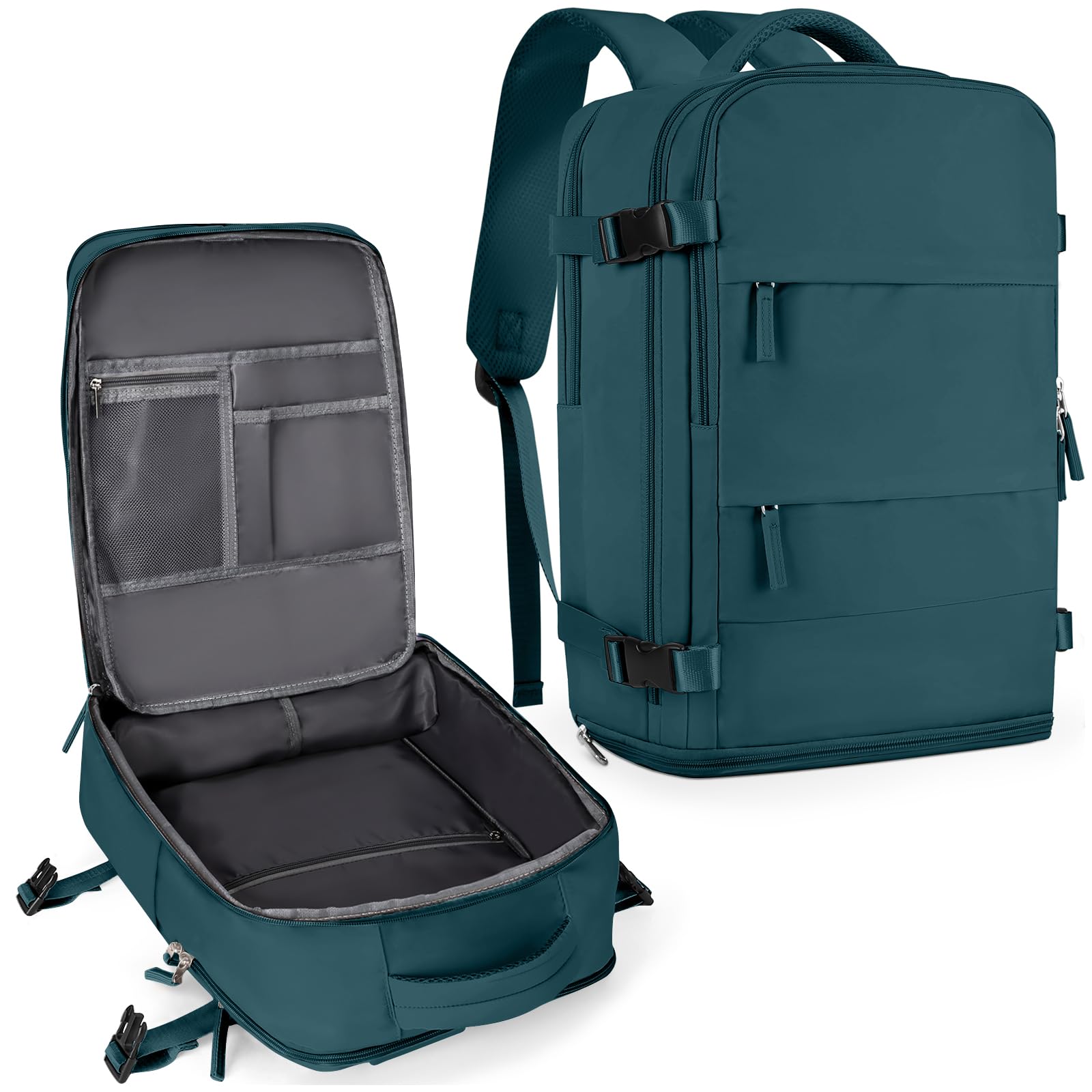 coowoz Large Travel Backpack For Women Men,Carry On Backpack Flight Approved,Hiking Backpack Waterproof Outdoor Sports Rucksack Casual Daypack Fit 15.6 Inch Laptop Shoes Compartment,30L(Peacock Blue)