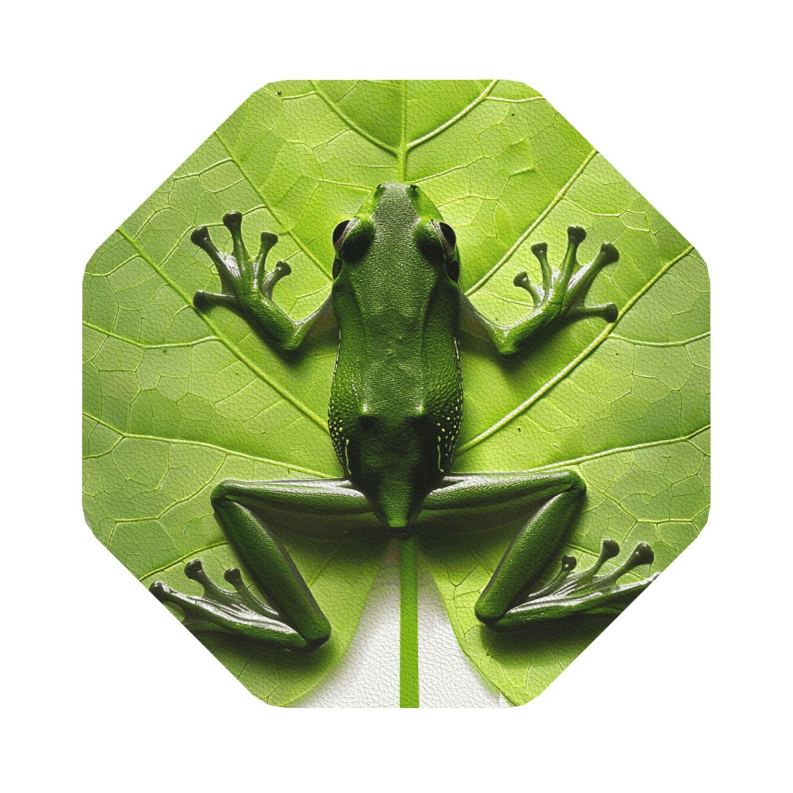 Frog Leaves Print Leather Coaster Set of 6, Octagon Coasters Table Decorative Coffee Cup Beverage Coasters Wine Beer Bar Coasters for Hot Drinks Table Protection