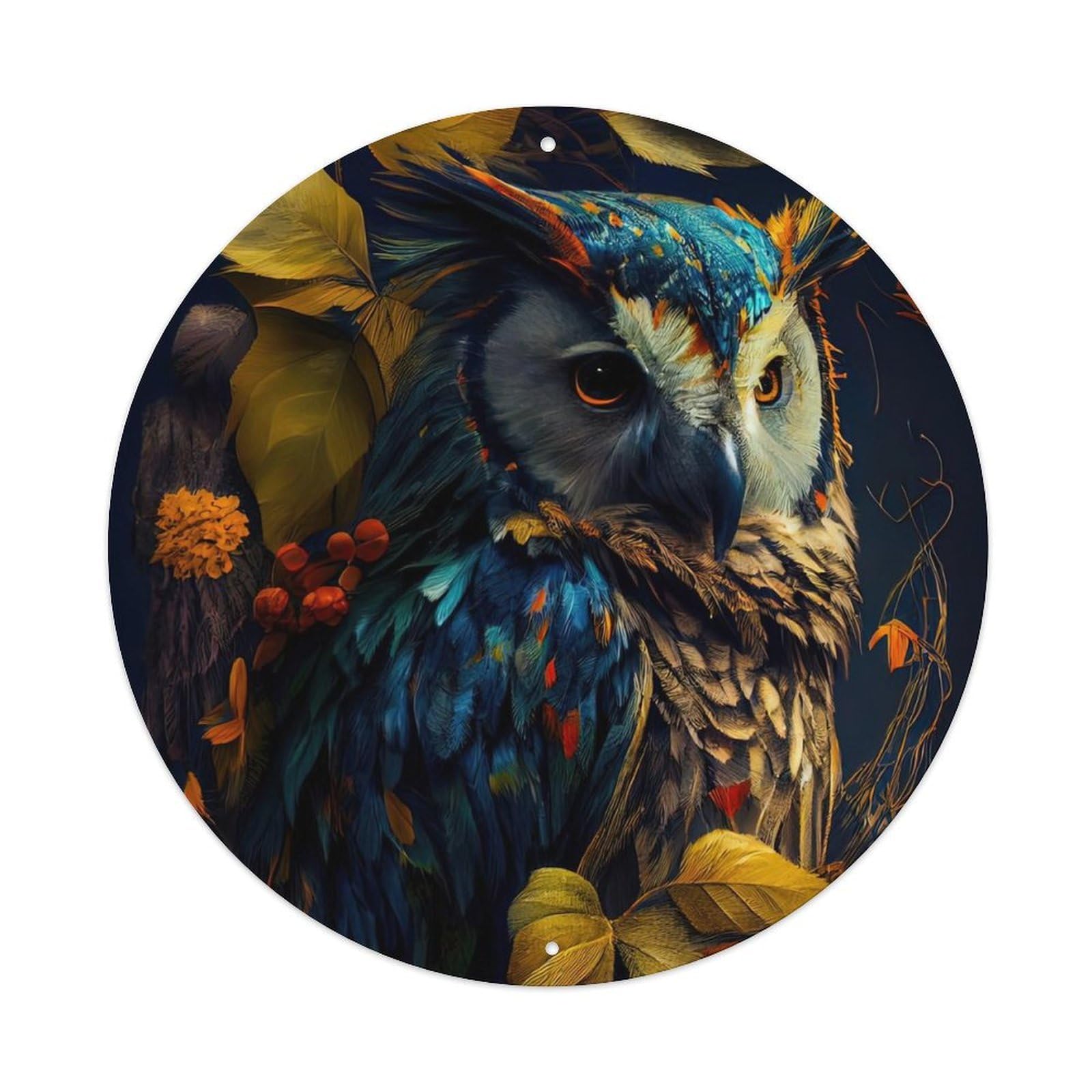 Animal Owl in The Leaves Metal Tin Sign