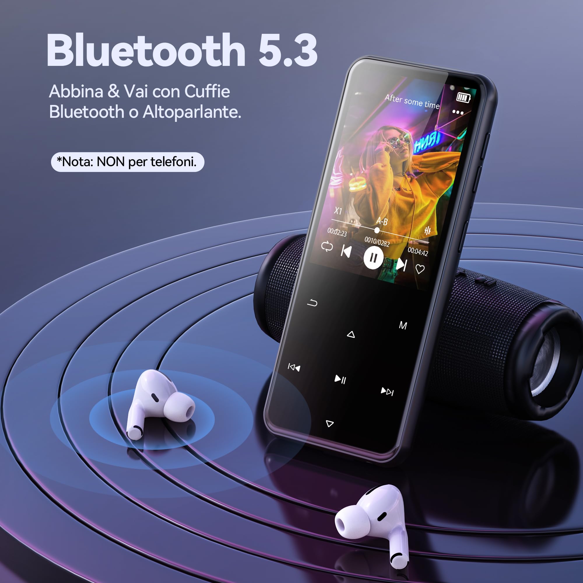 AGPTEK Lettore MP3 Bluetooth 5.3, Lettore Musicale da 64 GB in Metallo, Schermo da 2,4", Qualità Sonora HiFi, MP4 con Pulsanti Touch, Altoparlante, Radio FM, Registratore, 60 Ore di Musica - Nero