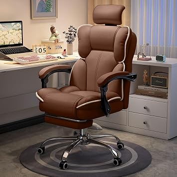 Office Chair with Headrest High Back Executive Desk Chairs with Leg Rest Ergomomic Lumbar Support Computer Gaming Chairs for Home OfficeBrown