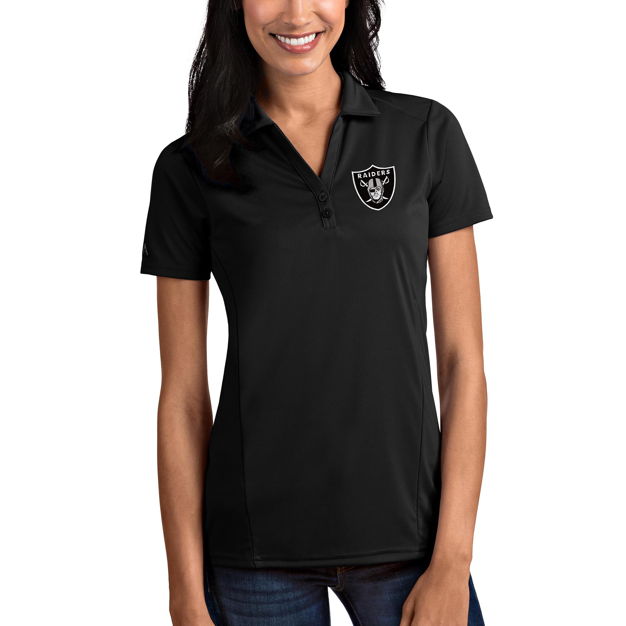 Antigua Women's Black Las Vegas Raiders Tribute Polo