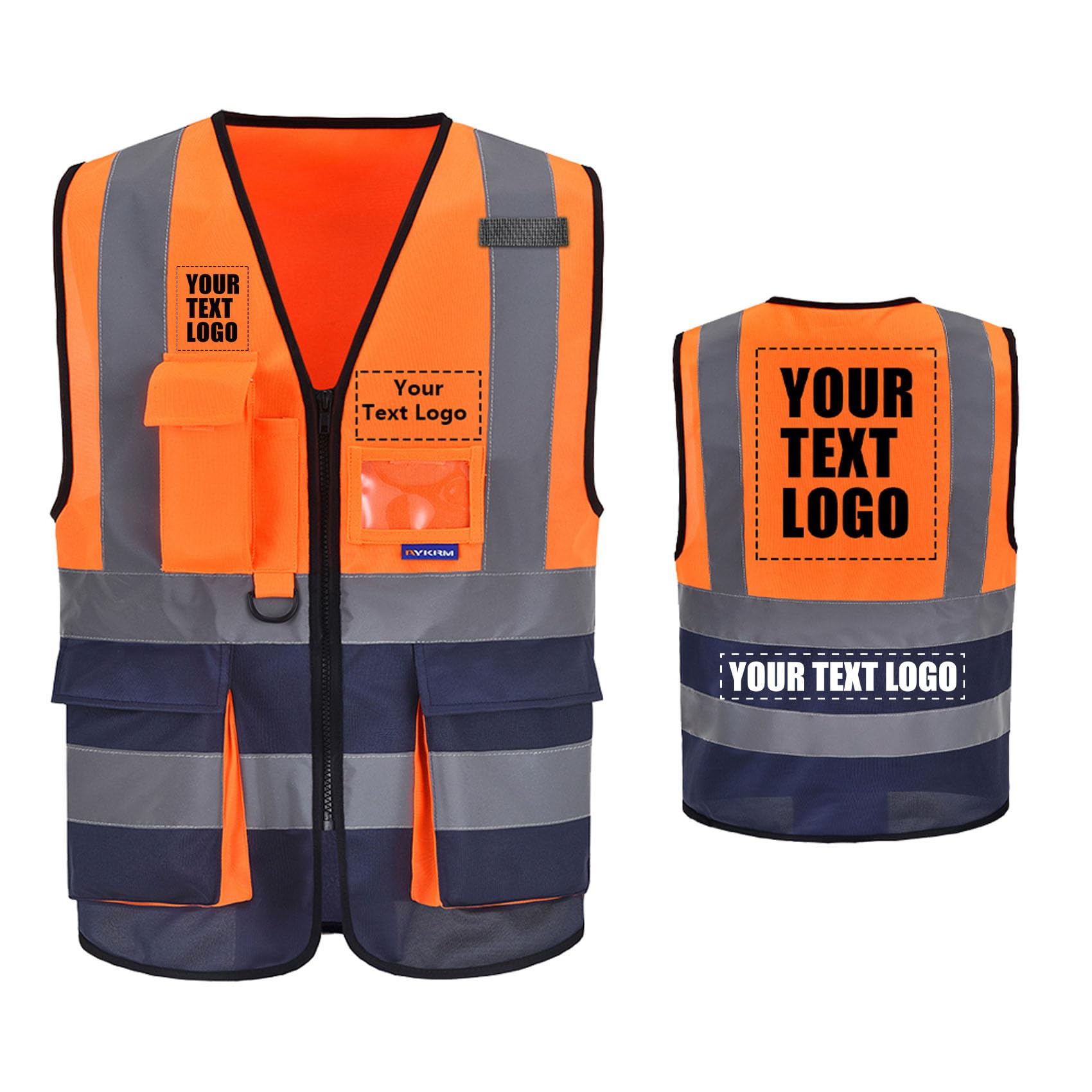 21 colors Personalised Printed hi vis vest orange and navy Zipper with Pockets LOGO Customised Hi Viz High Visibility Reflective Safety Vest Security Waistcoat EN20471 — image 1