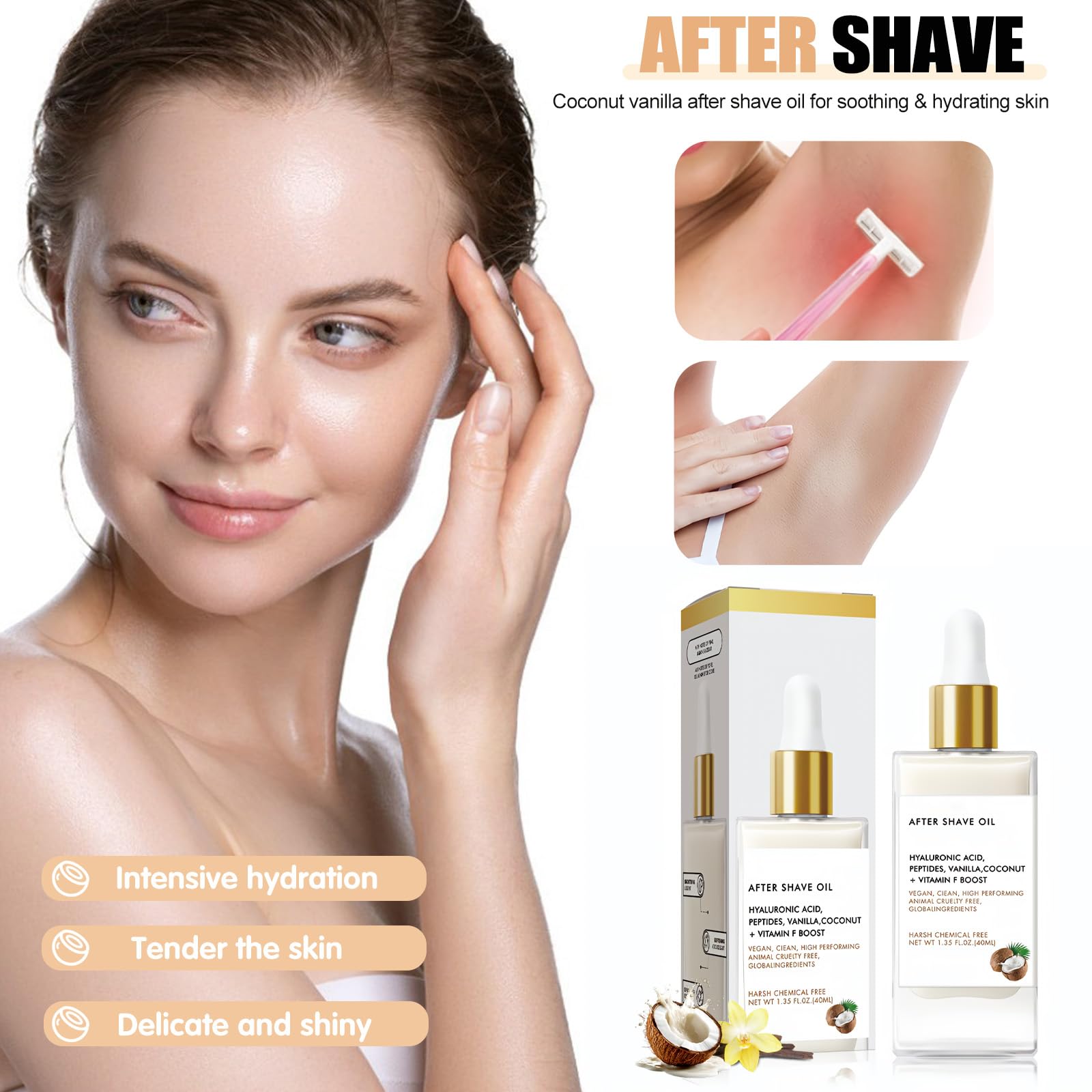 After Shave Oil for Women Coconut Vanilla After Shave Oil for Soothing & Hydrating Skin, Prevents Ingrown Hairs and Dryness - Image 2