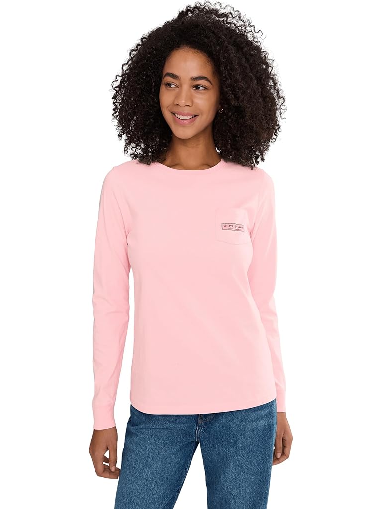 Pink Vineyard Vines Whale Long Sleeve Pocket Tee
