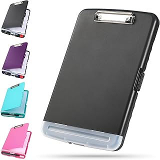 DMFLY Clipboard with Storage, Heavy Duty Clip Boards with Pen Holder, A4 Plastic Clipboards with Compartment, Holds 6+ Pencils and 200+ Sheets, Strong Clipboards with Low Profile Clip, Great for Work