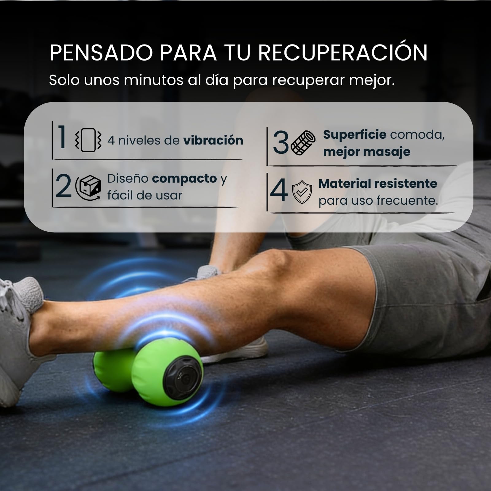 WELLBEINN Rollinn Peanut | Masajeador Vibratorio en Forma de Cacahuete | Para Espalda, Cuello y Gemelos | Vibración Ajustable | Alivio de Tensión Profunda | Compacto y Portátil