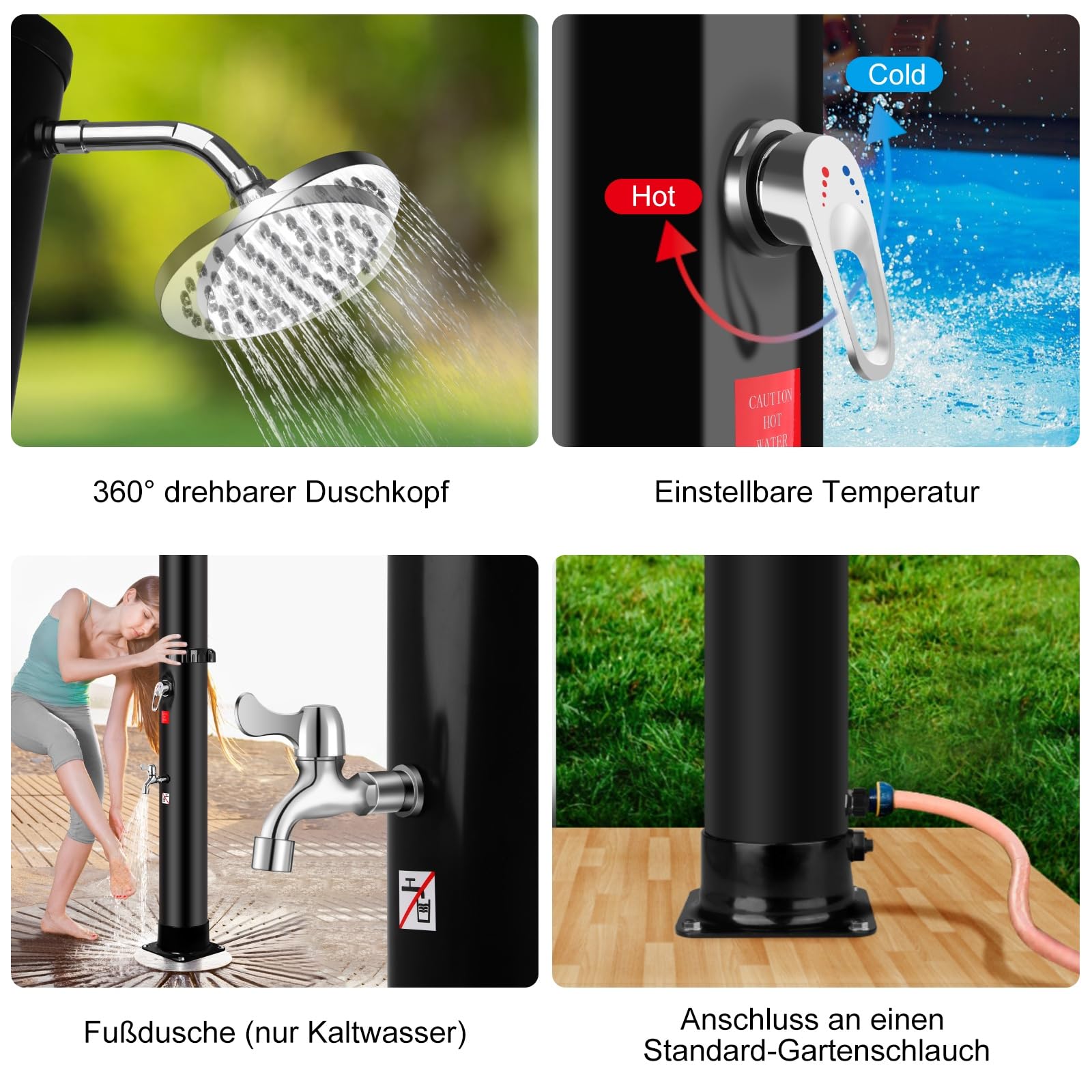 Solar Gartendusche 35Liter - Solardusche mit 360° Drehbarem Duschkopf und Fußhahn, Einstellbare Temperatur Aussendusche Solar dusche für Garten Pool Camping Hinterhof, Kein Stromanschluss Erforderlich