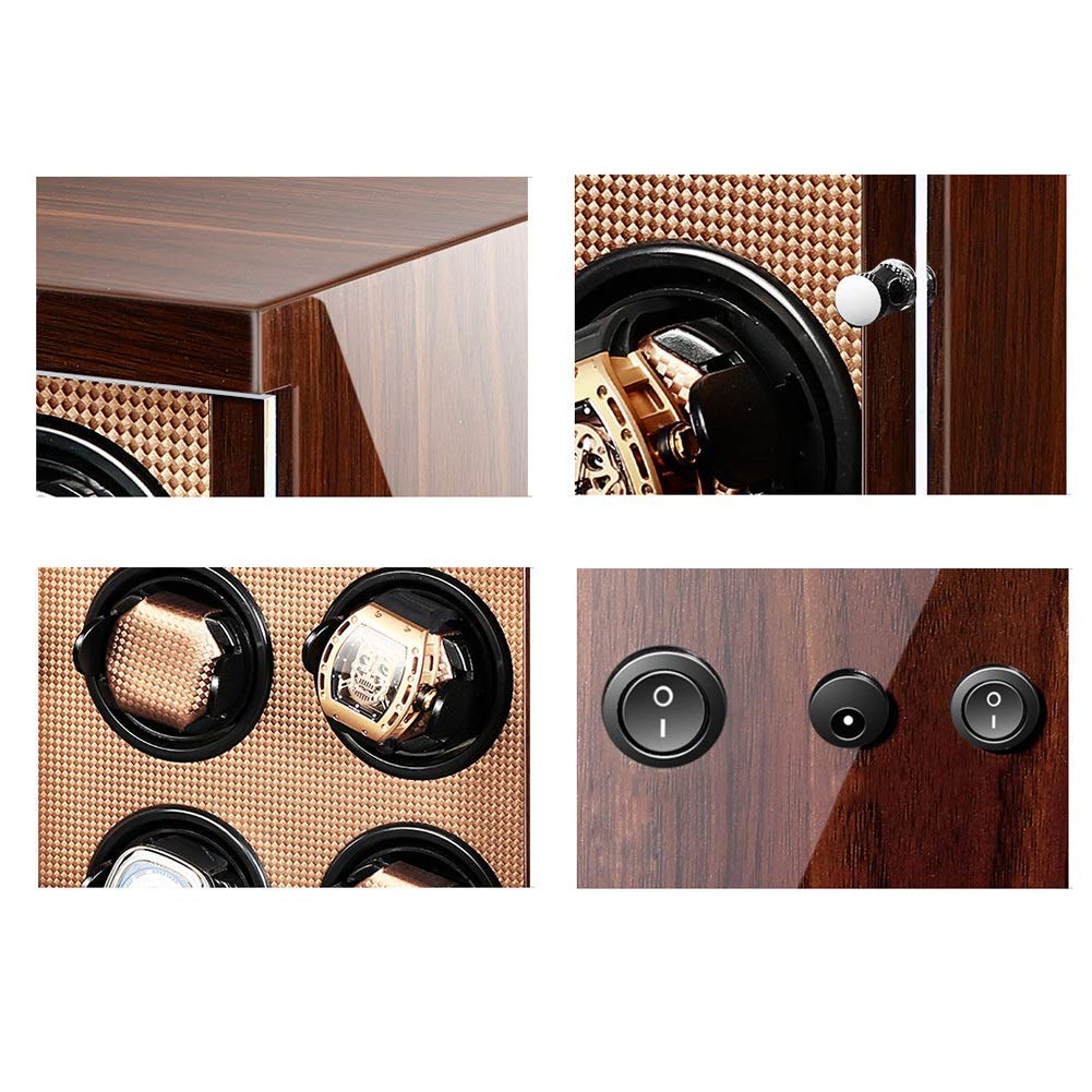 caricaorologi Automatico 4 Orologi con Blocco Display Digitale LCD Motore 5 modalità di Rotazione Ciotola in Legno, lacca per Pianoforte