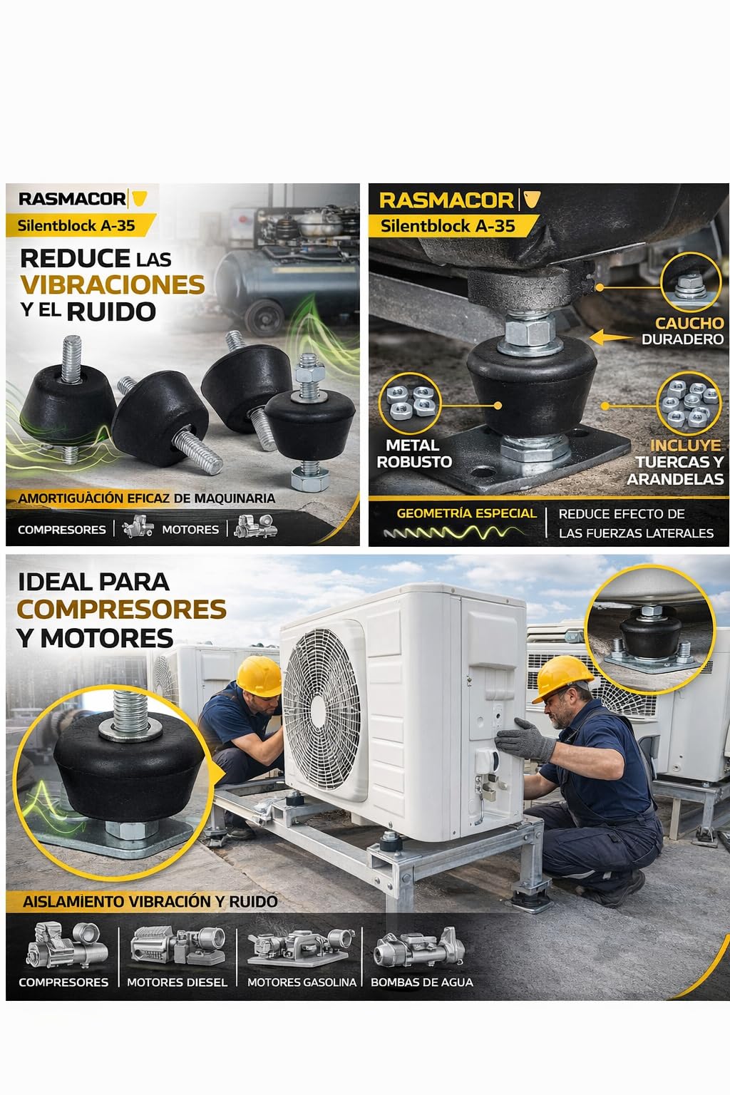 RASMACOR Silentblock A-35 M8 Soporte de Caucho Goma para aislamiento de vibraciones