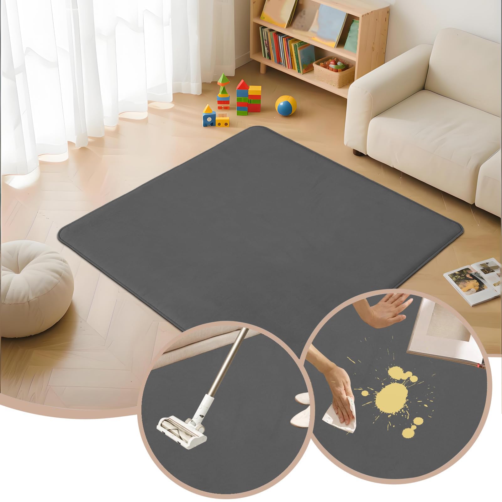Baby Spielmatte, 3cm Dickes Extra groß Memory-Schaumstoff Matte für Bauchlage, Rutschfester Kinderteppich, Krabbelmatte, Tatami-Yogamatte, krabbeldecke für Baby 100 x 120 cm Dunkelgrau
