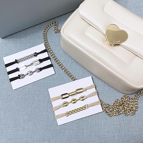 Miniatura 7 de Corbatas de metal para el cabello para mujer lazos elásticos para el cabello gruesosfinos bandas para el cabello accesorios para el cabello 3 piezas