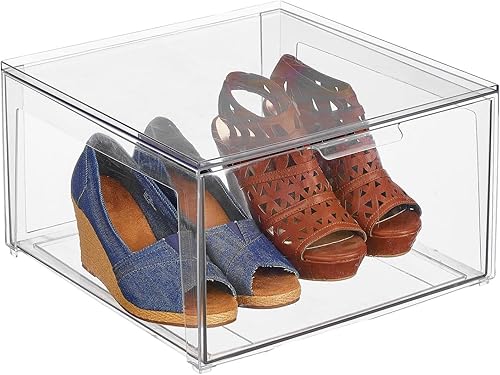 Miniatura 7 de mDesign Contenedores organizadores de almacenamiento apilables de plástico con cajón frontal para armario, escritorio, estante, armario u