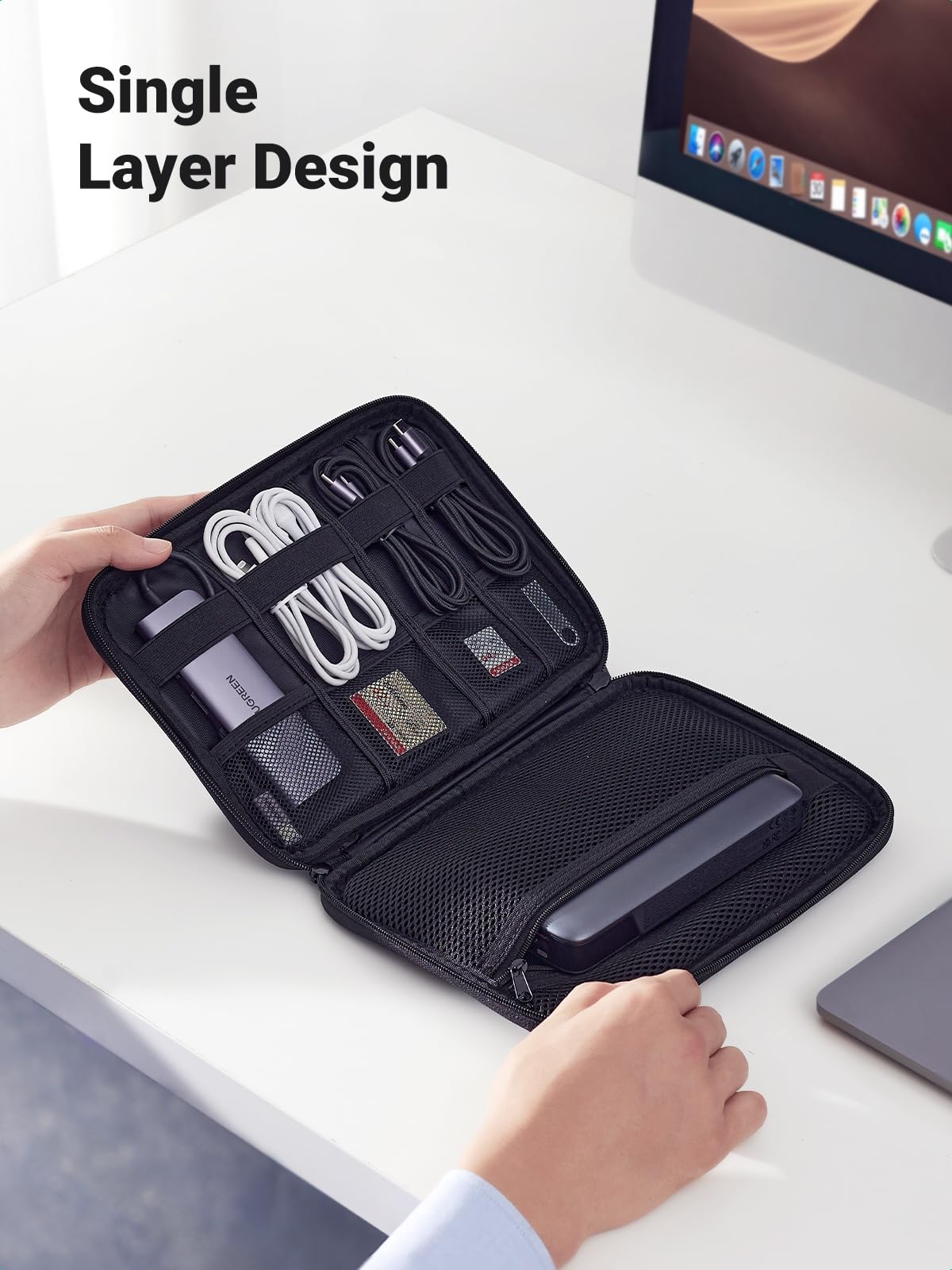 UGREEN Organizer Cavi Singolo Strato, Borsa da Viaggio Porta Compatibile con iPad Mini 5 4, Cellulare, Power Bankecc