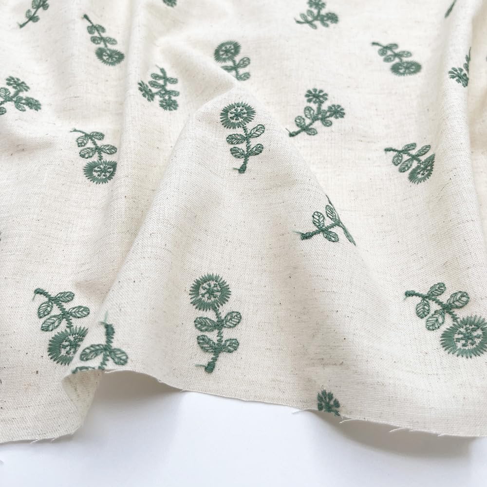Amazon | たんぽぽ刺繍生地 日本製 綿麻シーチング 綿85％麻15% 生地幅