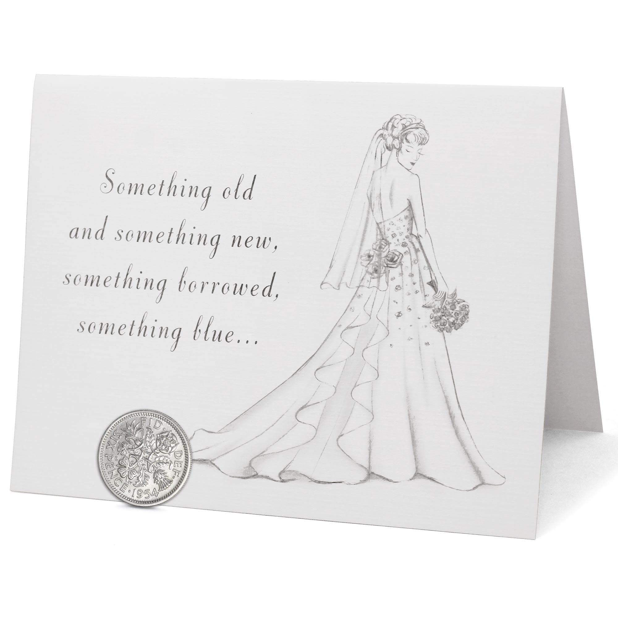 Sixpence Coin for Bride’s Shoe with Wedding Card, Something Old, Something New, Something Borrowed, Something Blue, and a Sixpence for Her Shoe (1954~1967)