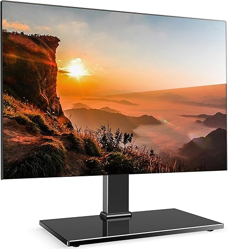 FITUEYES Soporte universal de TV para televisores de 27 a 60 pulgadas, altura ajustable, soporte de TV con base de vidrio incrustado, soporta 88