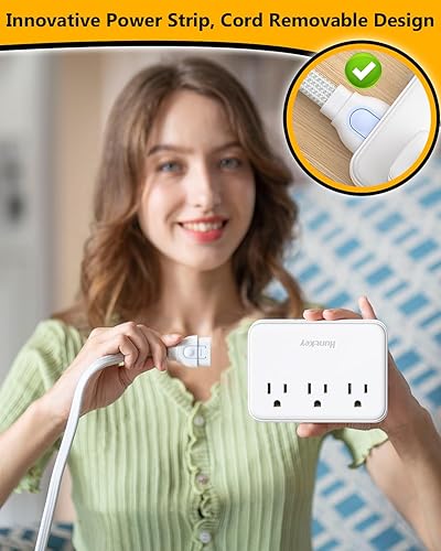 Miniatura 2 de Innovadora tira de alimentación, diseño extraíble de cable (4 pies), Huntkey 3 salidas sin sobretensión para crucero, regleta de alimentación de