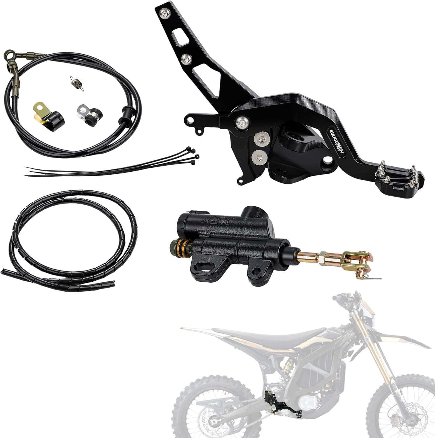 Rear Foot Brake Pedal Kit for Surron Ultra Bee,Hydraulic 6061 Aluminum CNC Bracket Lever with Cable for Electric Dirt Bike Sur Ron Ultra Bee