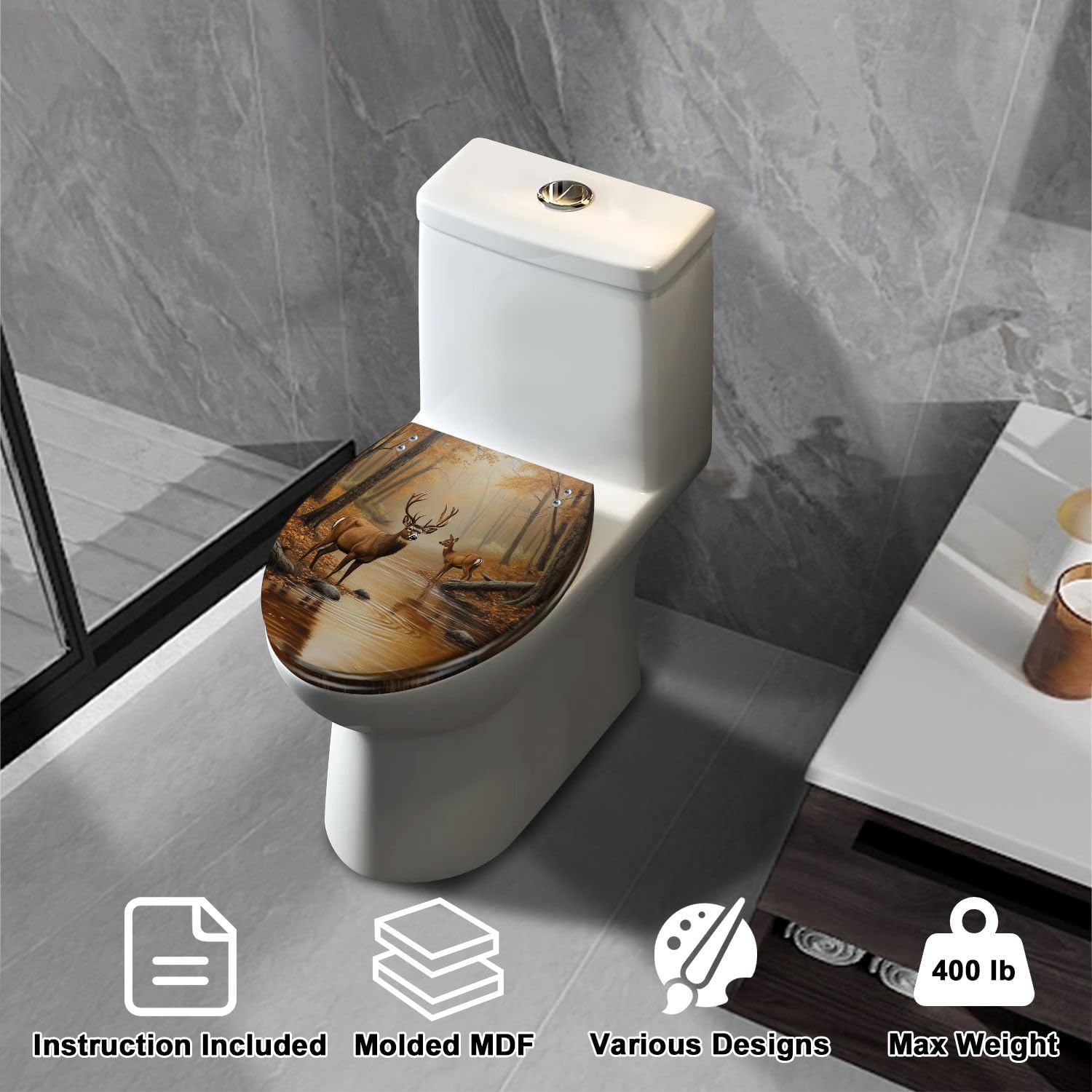 Asiento de inodoro alargado de resina para baño