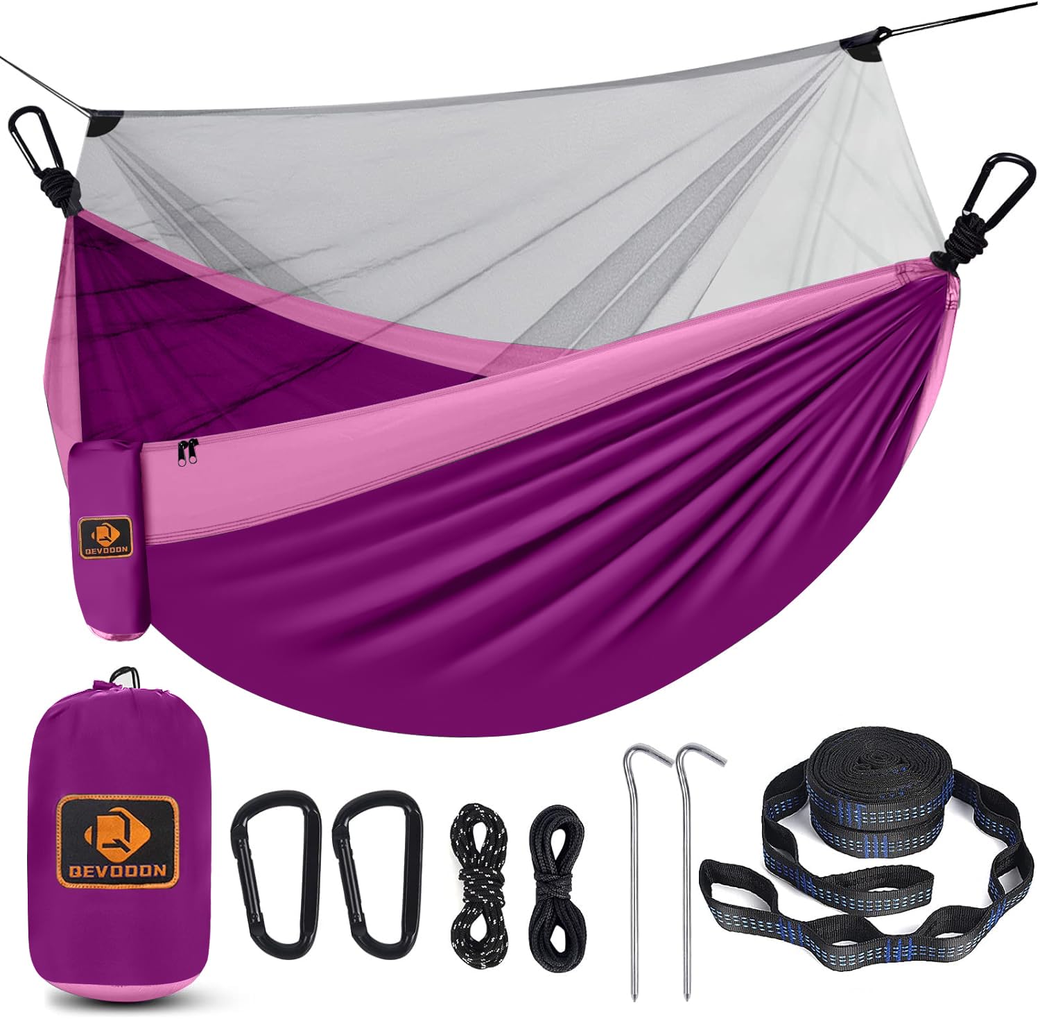 Camping Hammock with Mosquito Net, Lightweight Nylon Portable Hammock with 10ft Tree Straps, Hammocks for Travel Hiking Backpacking Beach Patio
