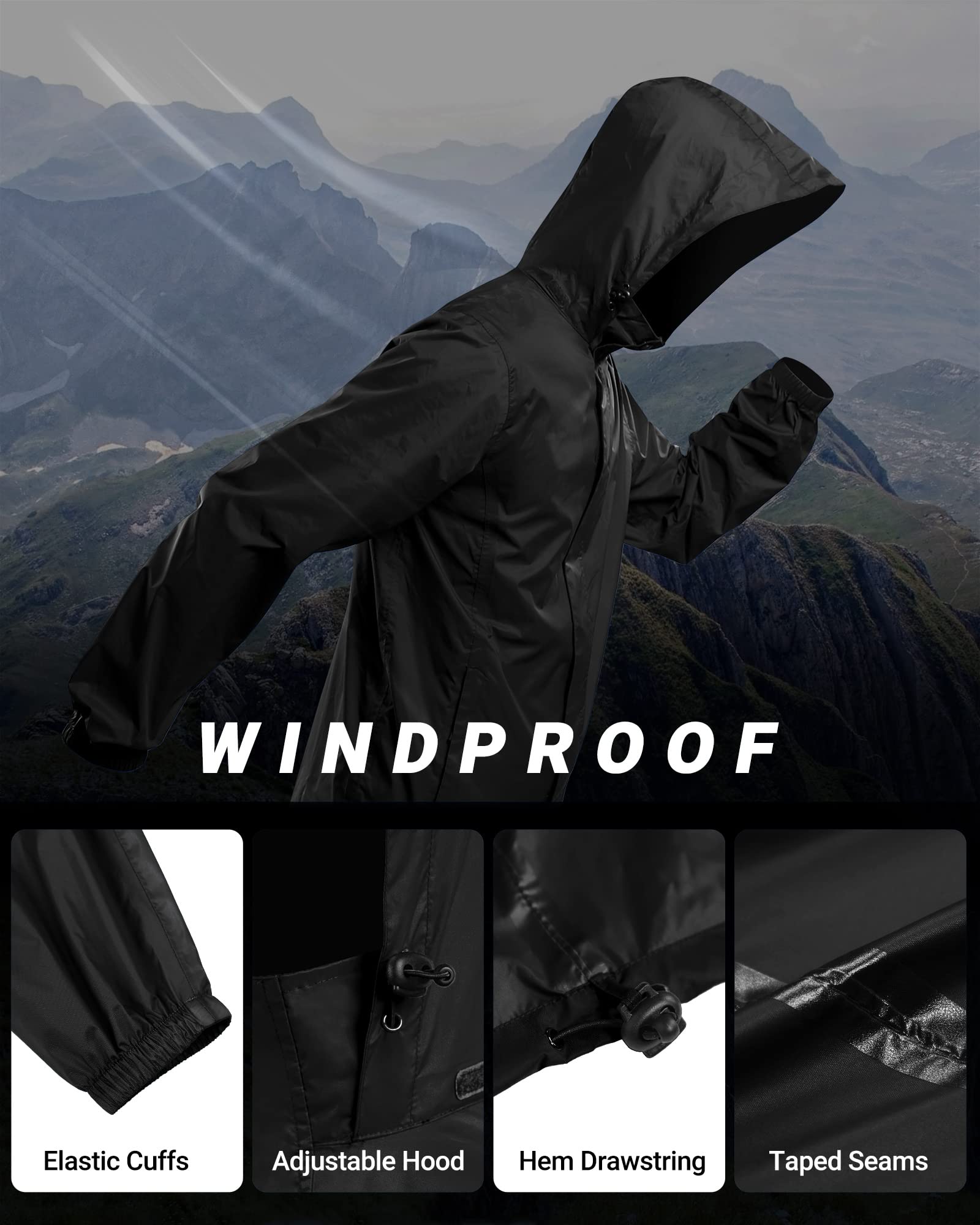 Outdoor Ventures Męska kurtka przeciwdeszczowa, wodoszczelna, ultralekka, cienka, składana kurtka przeciwdeszczowa, oddychająca kurtka rowerowa, sportowa