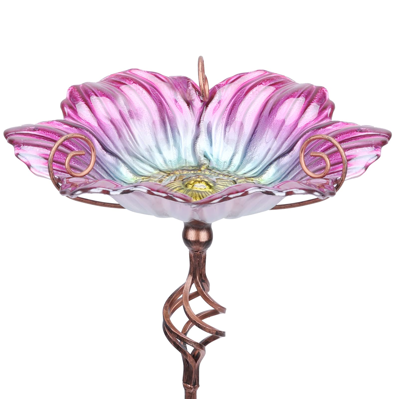MUMTOP 31 Inch Height Glass Birdbath Birdfeeder with Metal Stake Garden Yard Outdoor Pink