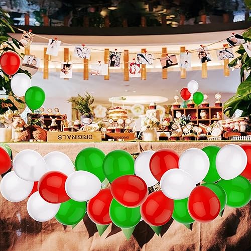 Miniatura 7 de 100 globos rojos, verdes y blancos de 12 pulgadas, globos de fiesta de Navidad con cinta para decoraciones de Navidad o fiesta temática de Navidad,