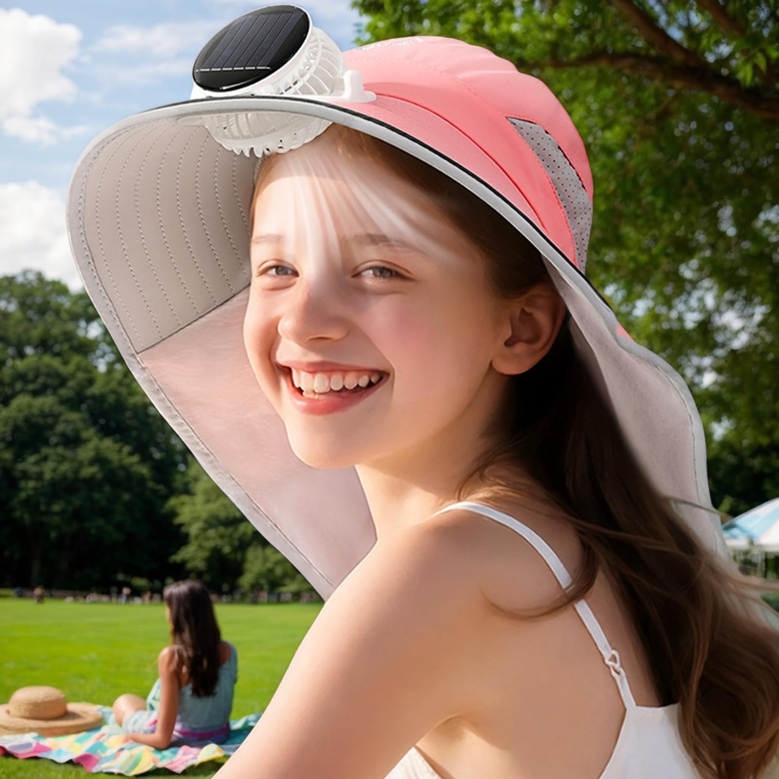 Sombrero con Ventiladores Solares,Sombrero para el Sol | Cubrecabeza Deportivo Transpirable con Protección UV para Actividades al Aire Libre Camping Vacaciones Niños Niñas Senderismo Playa