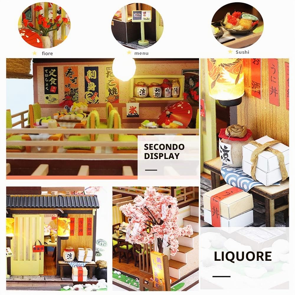 Spilay DIY Dollhouse Miniature with Wooden Furniture,Handmade Japanese Style Home Craft Model Mini Kit with Cover&LED,1:24.
