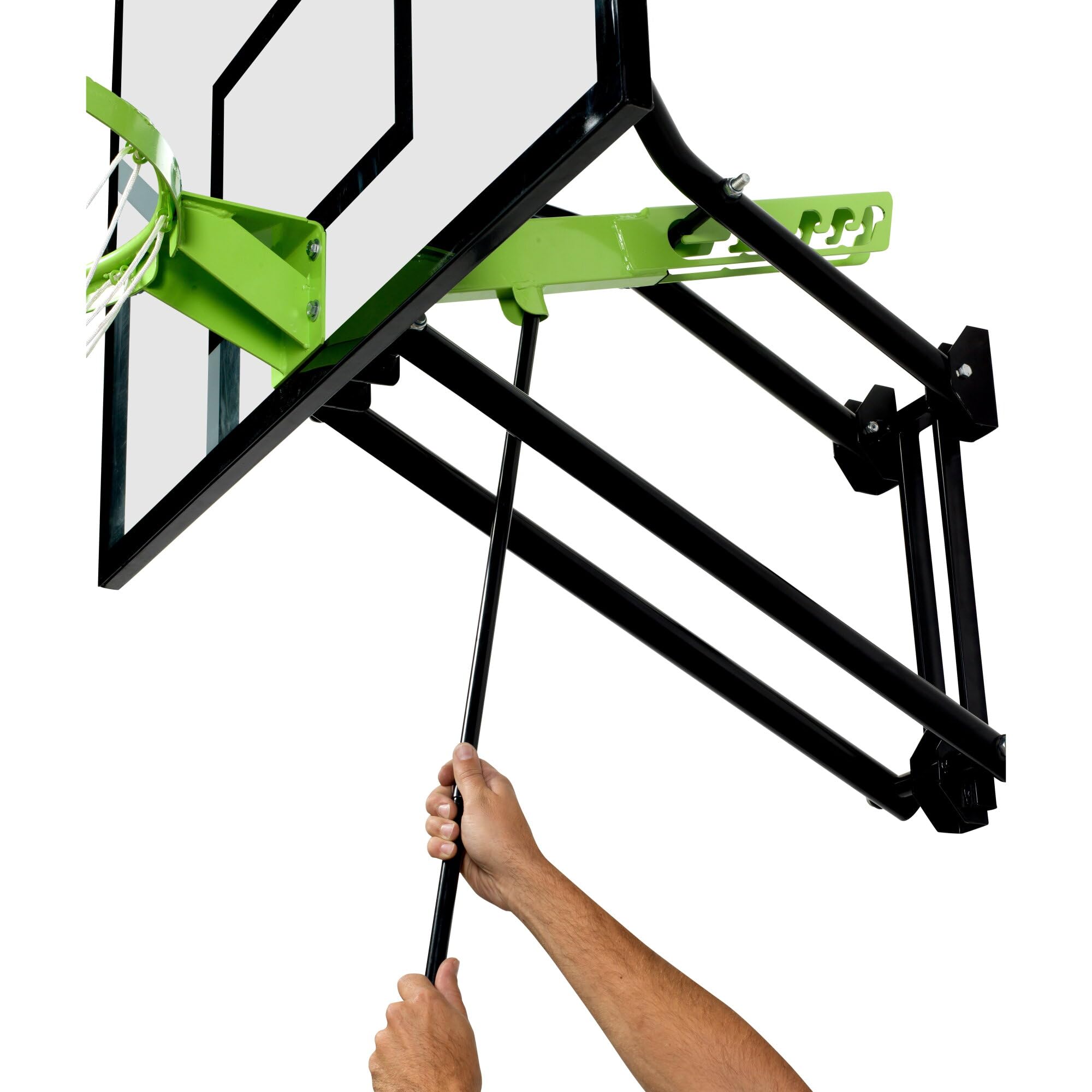 EXIT Toys Galaxy Tabellone da Basket per Montaggio a Muro - Cerchio da Basket, Rete e Materiale di Fissaggio - Tabellone Regolabile in 5 Altezze - Per Bambini e Adulti - Telaio Robusto - Verde/Nero